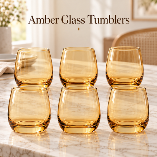 Elegant Amber Glass Tumblers – 350 ml | Set of 6 or 12