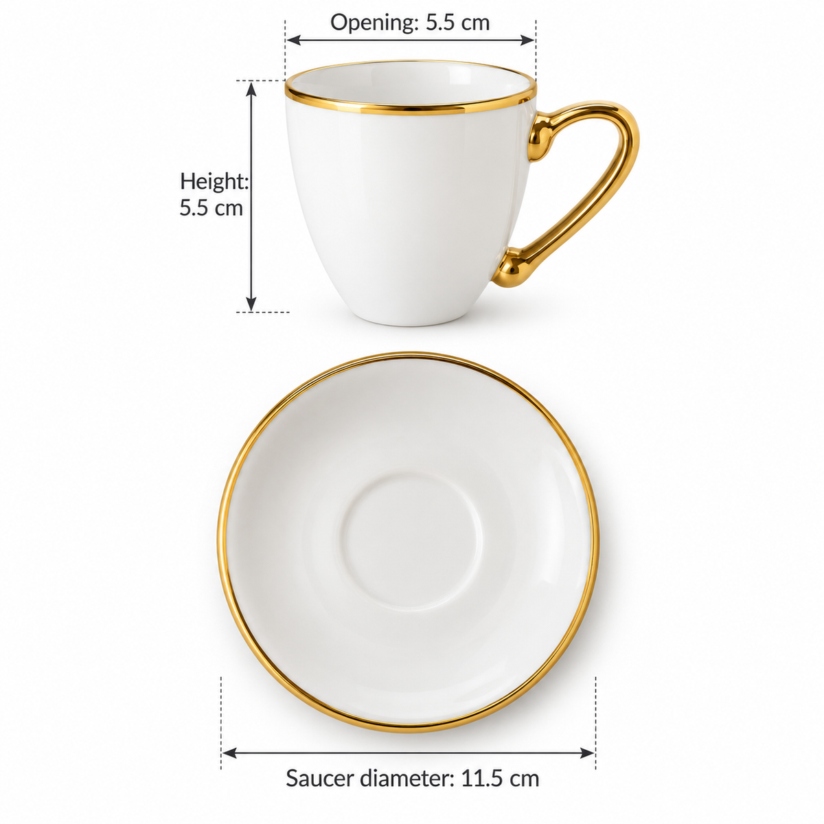 White & Gold Coffee Cup and Saucer Set – 12 Cups & 12 Saucers