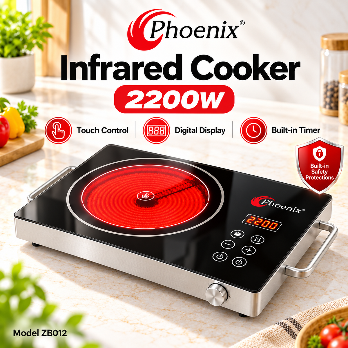 Phoenix 2200W Infrared Cooker with Touch Controls & Timer – ZB012