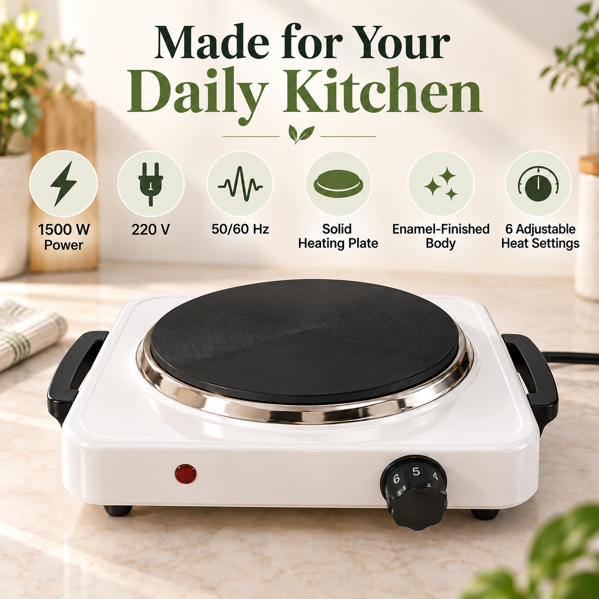 Phoenix 1500W Single Electric Hot Plate with 6 Heat Settings – TH-02L