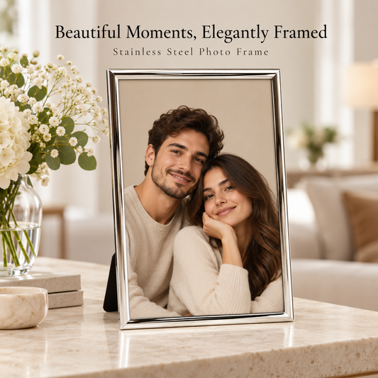Silver Stainless Steel Photo Frame – Fits 18.5 × 28.5 cm Photos