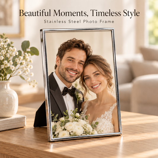 Silver Stainless Steel Tabletop Photo Frame – Fits 19.5 × 30 cm Photo