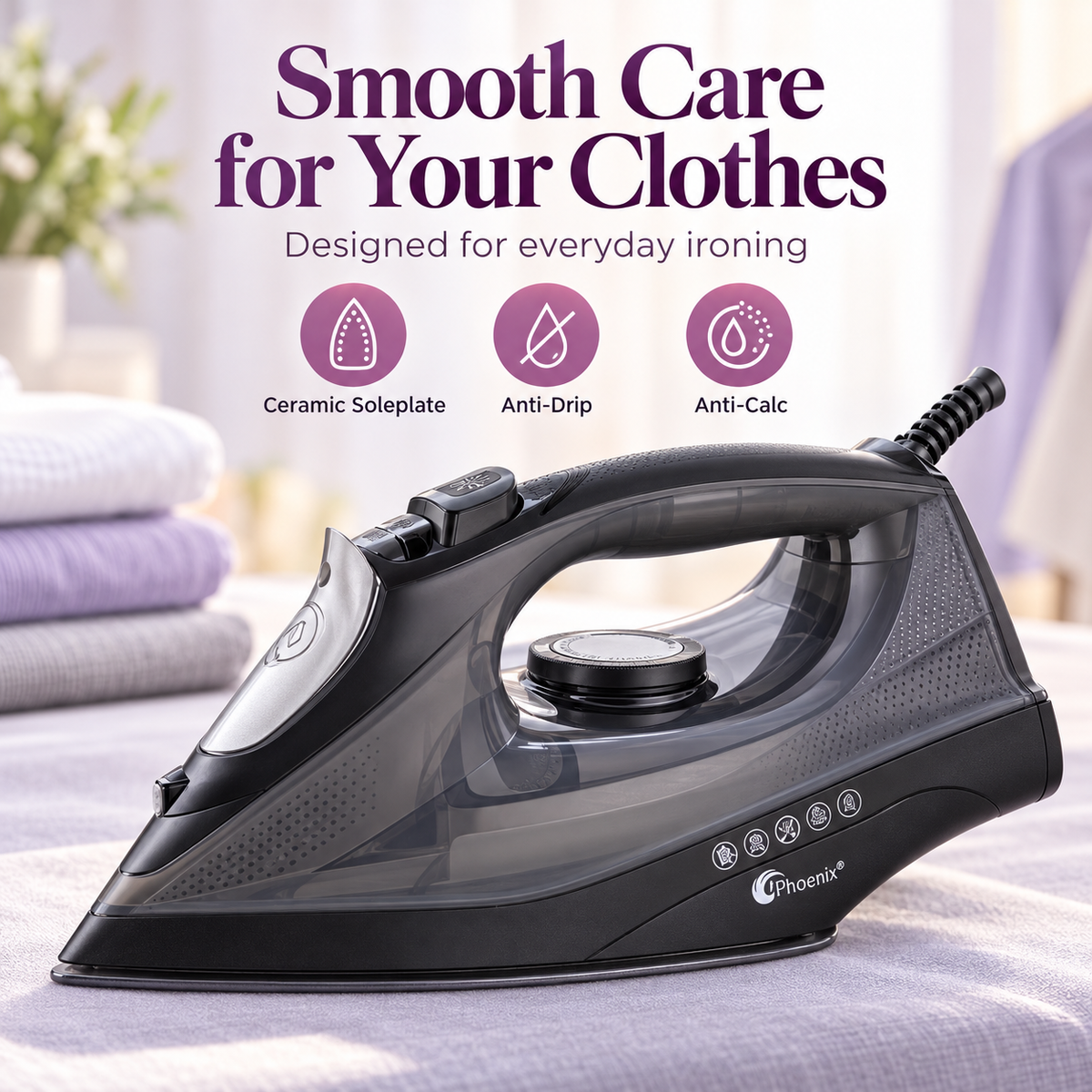 Phoenix 2200W Ceramic Steam Iron with Water-Filling Cup – 450ml | ZB-12CC