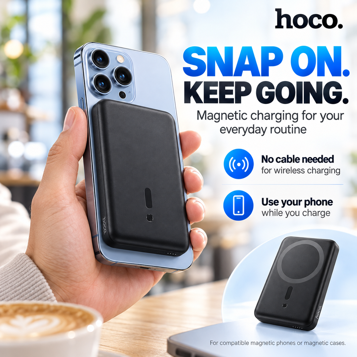Hoco J141 Magnetic Wireless Power Bank 10,000mAh – 15W Wireless & 20W PD USB-C | Black