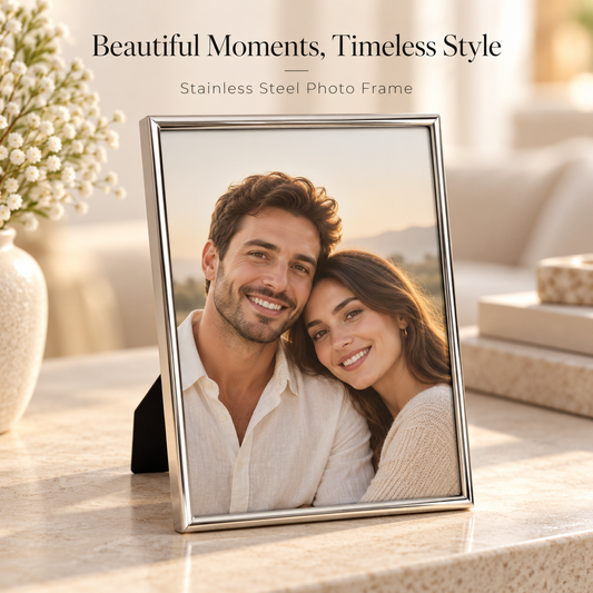 Silver Stainless Steel Tabletop Photo Frame – Fits 14.5 × 19.5 cm Photo Size