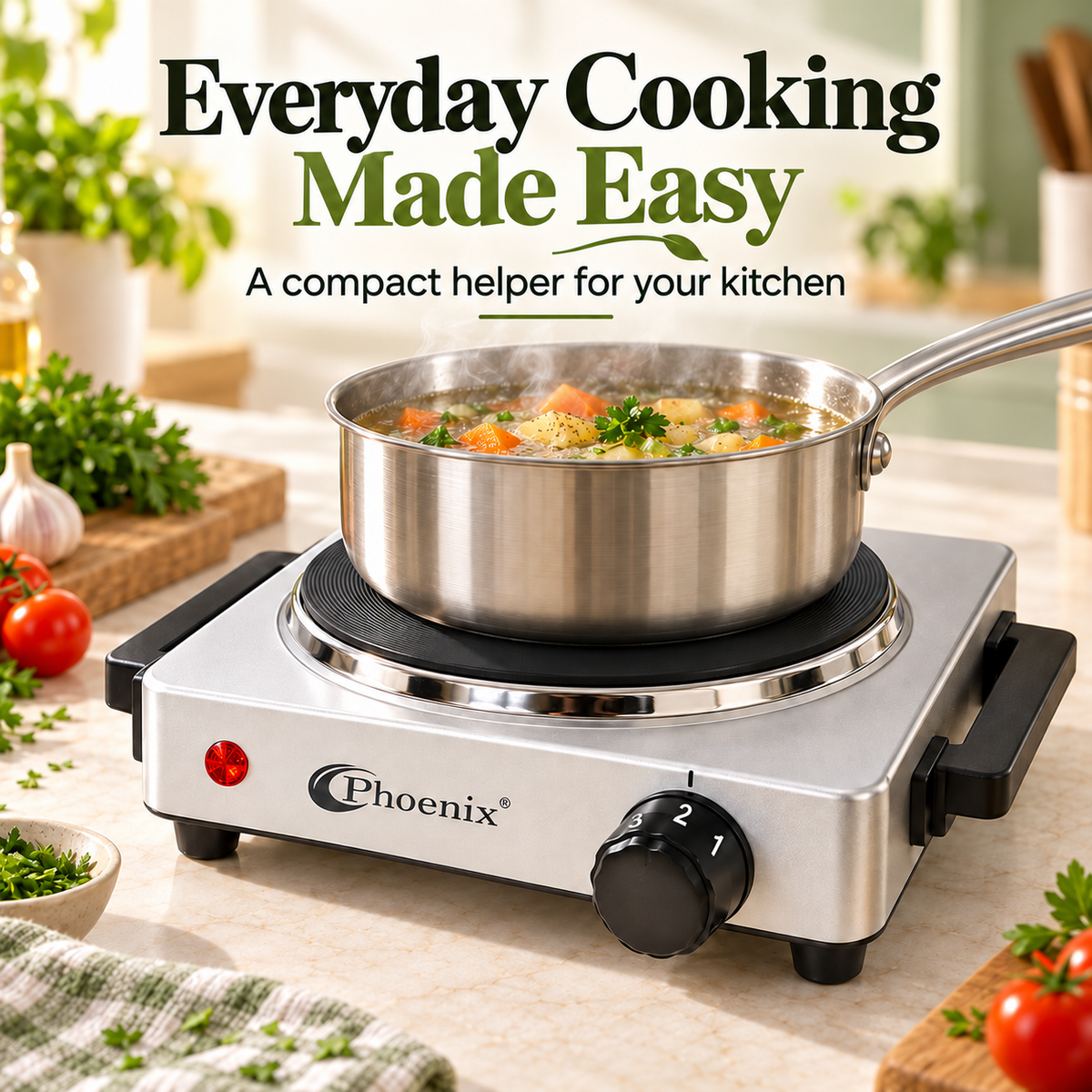 Phoenix Single Electric Hot Plate – 1000W, 6 Adjustable Heat Levels, TH-02