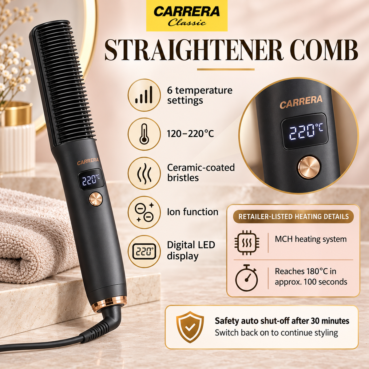 Carrera Classic Click & Style Straightener Comb & Wave Styler Set