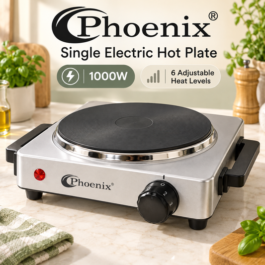 Phoenix Single Electric Hot Plate – 1000W, 6 Adjustable Heat Levels, TH-02