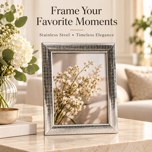 Silver Stainless Steel Photo Frame –  Fits 14.5 × 19.5 cm Photo
