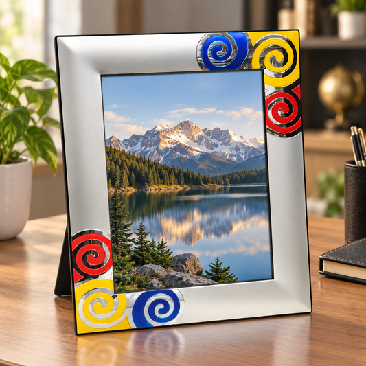 Stainless Steel Photo Frame with Colorful Spiral Design – Fits 14.5 × 19.5 cm Photo
