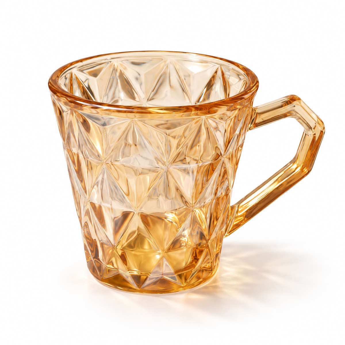 Amber Diamond-Pattern Glass Tea Cups – Set of 12