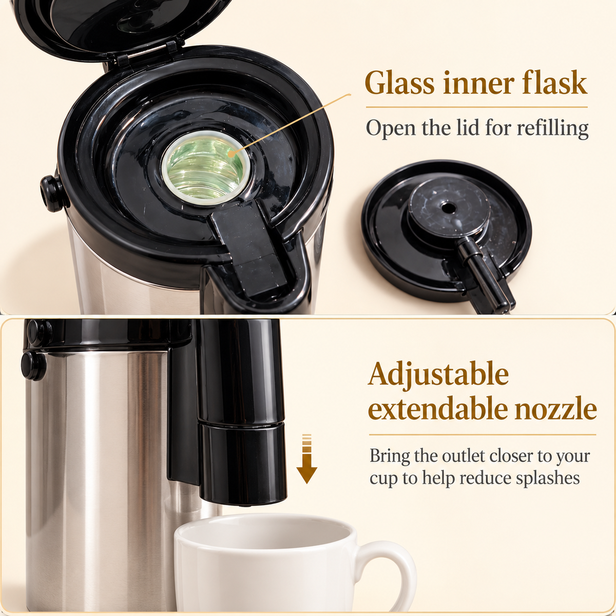3L Hot & Cold Airpot Thermos with Rotating Base & Glass Inner Flask