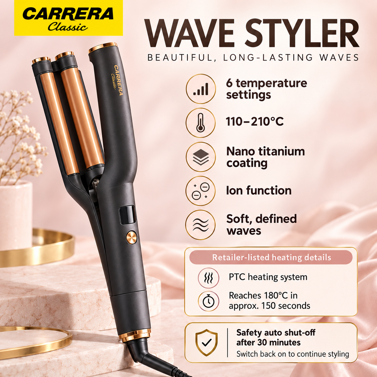 Carrera Classic Click & Style Straightener Comb & Wave Styler Set