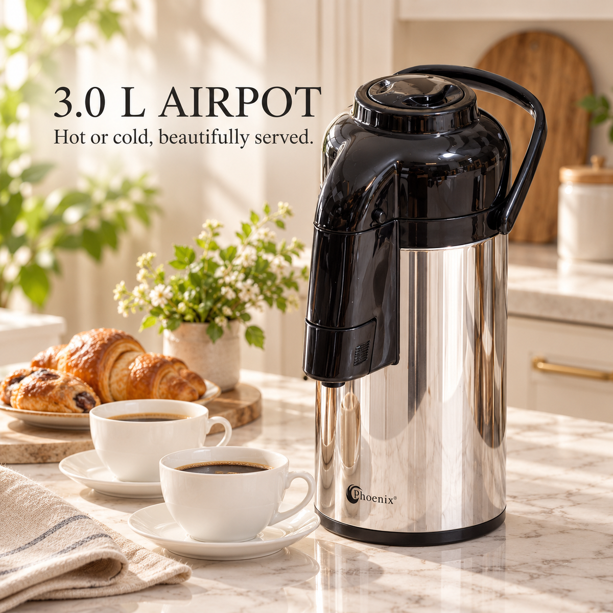 3L Hot & Cold Airpot Thermos with Rotating Base & Glass Inner Flask
