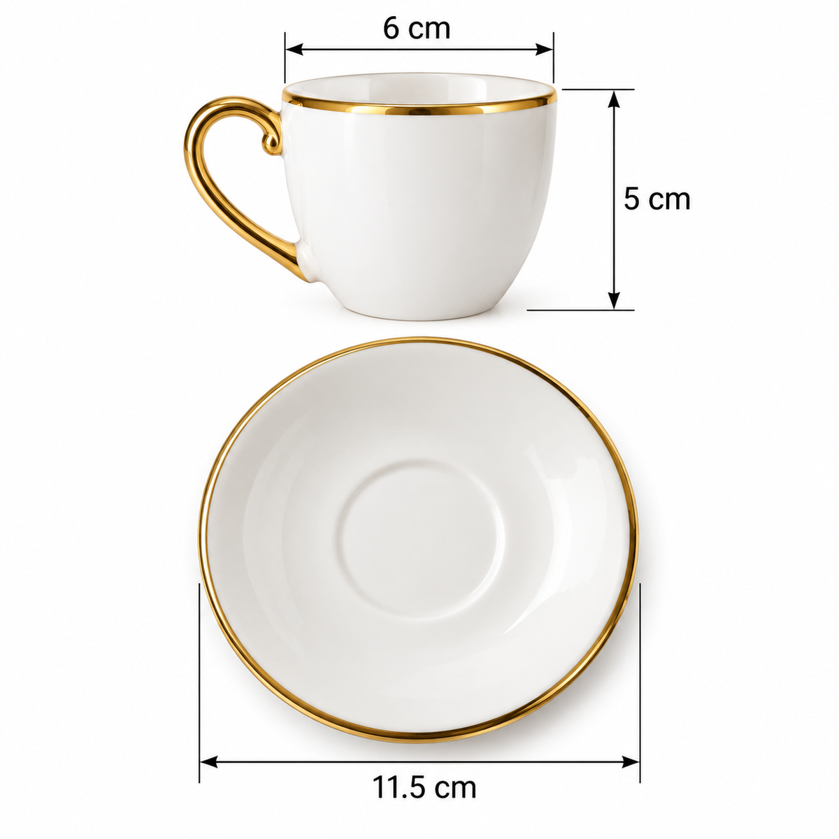 White & Gold Coffee Cup and Saucer Set – 12 Cups & 12 Saucers