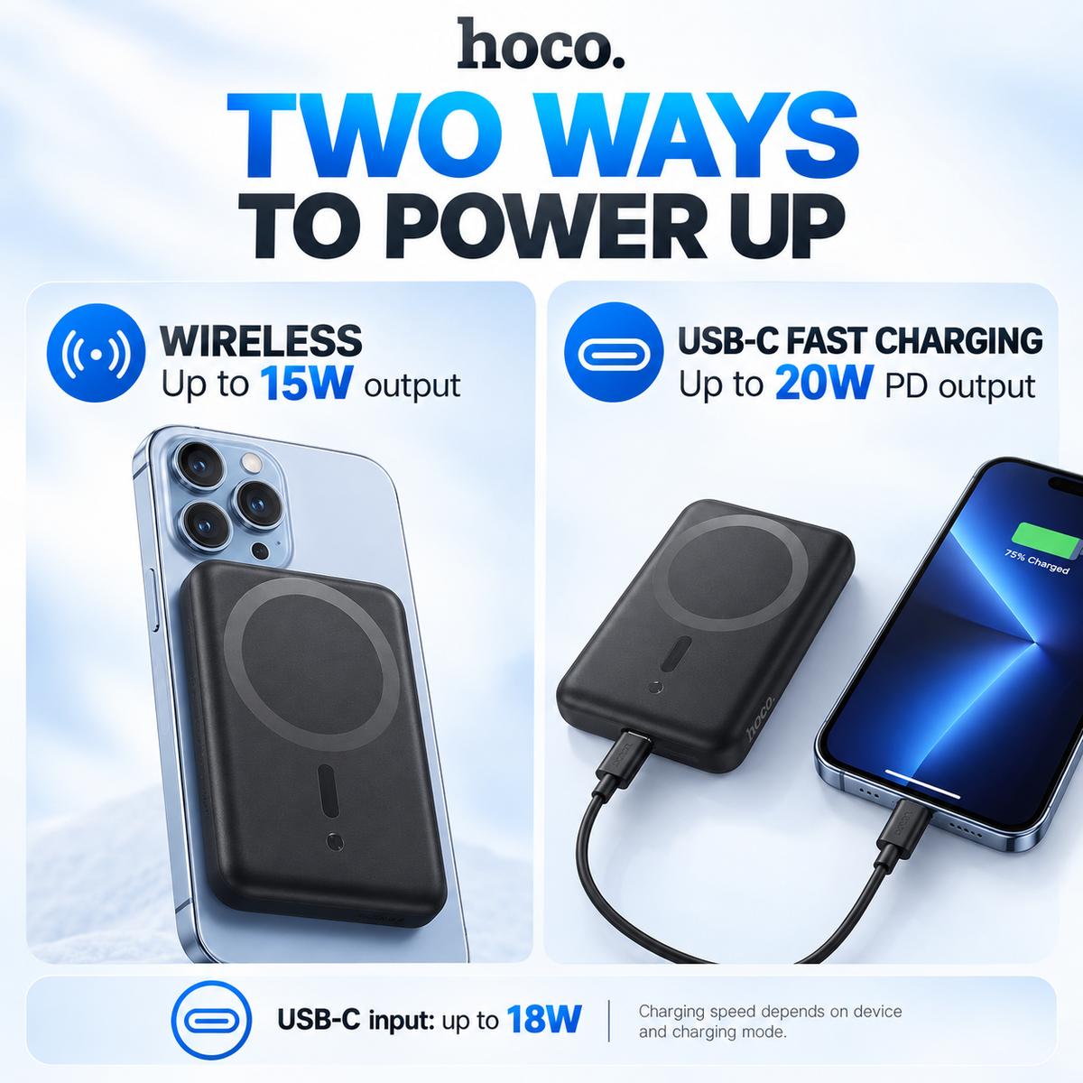Hoco J141 Magnetic Wireless Power Bank 10,000mAh – 15W Wireless & 20W PD USB-C | Black