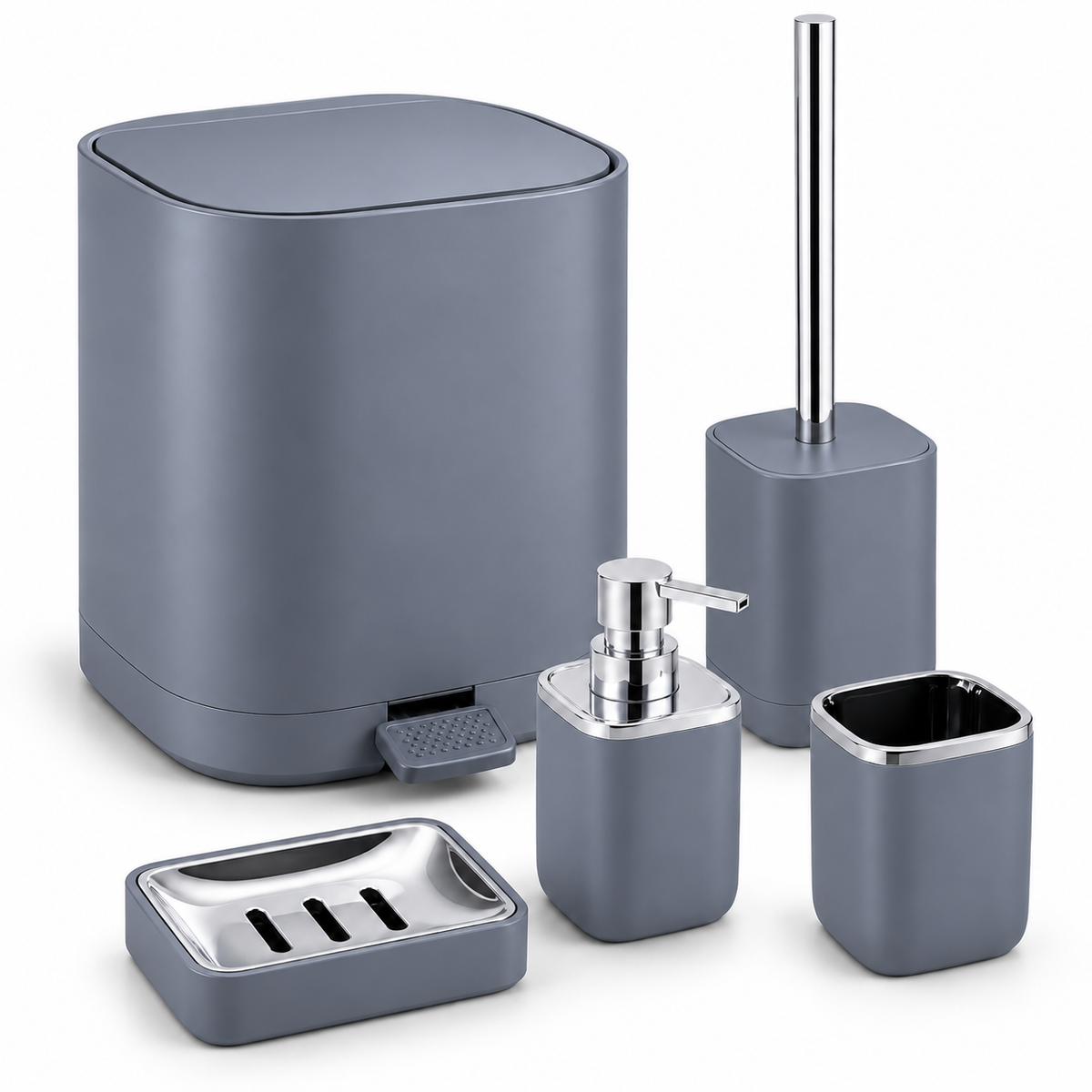 5-Piece Dark Gray Bathroom Set with Chrome Accents