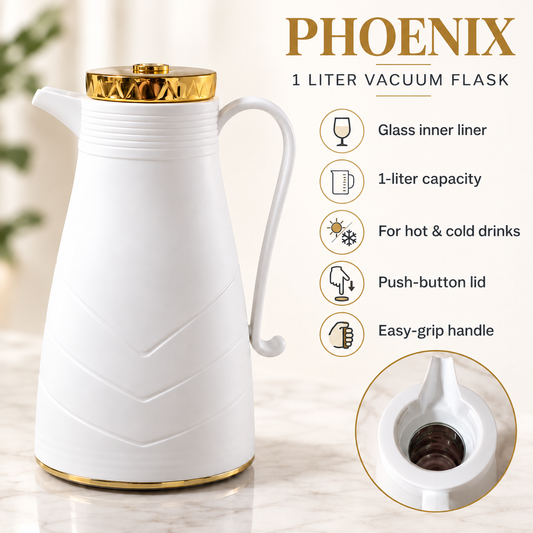 1L Glass-Lined Vacuum Flask with Push-Button Lid