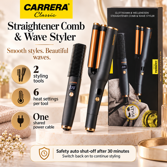 Carrera Classic Click & Style Straightener Comb & Wave Styler Set