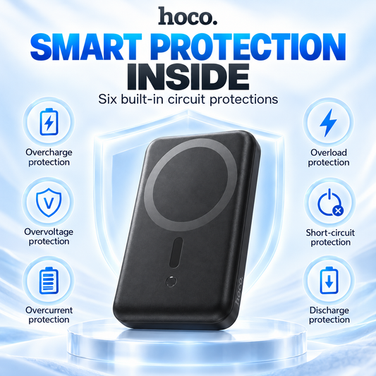 Hoco J141 Magnetic Wireless Power Bank 10,000mAh – 15W Wireless & 20W PD USB-C | Black