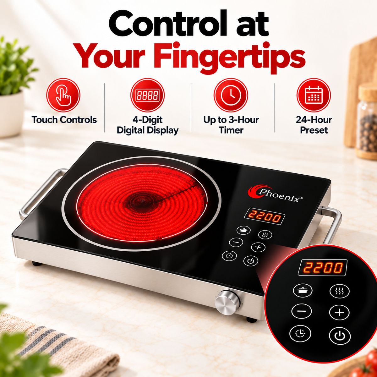 Phoenix 2200W Infrared Cooker with Touch Controls & Timer – ZB012