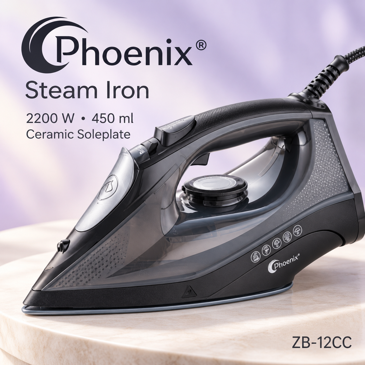 Phoenix 2200W Ceramic Steam Iron with Water-Filling Cup – 450ml | ZB-12CC