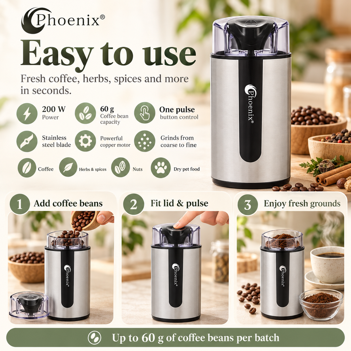 Electric Coffee & Spice Grinder 200W