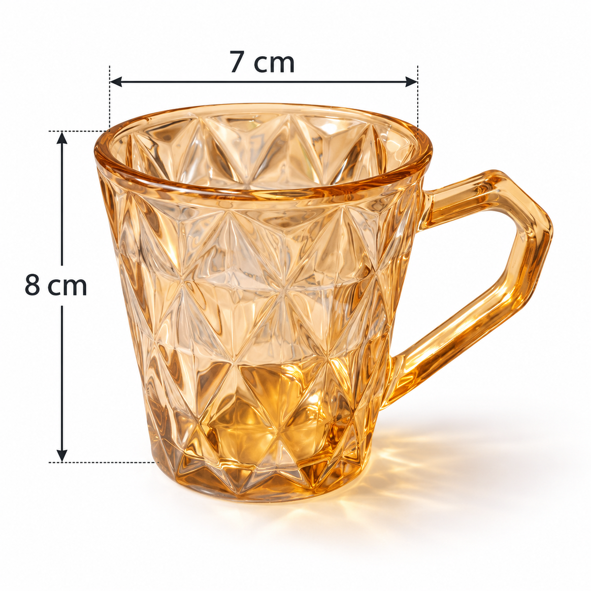 Amber Diamond-Pattern Glass Tea Cups – Set of 12