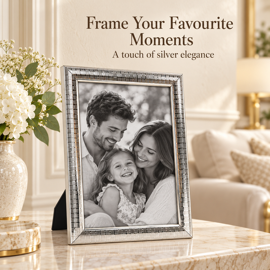 Stainless Steel Checkered Photo Frame – Fits 20 × 30 cm Photo