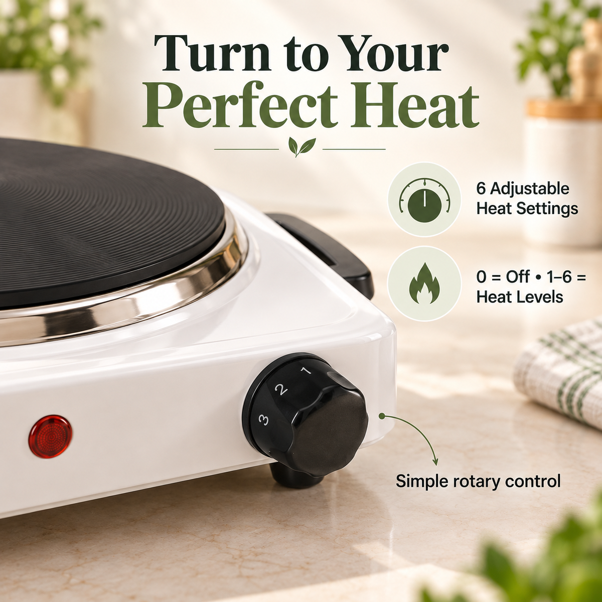 Phoenix 1500W Single Electric Hot Plate with 6 Heat Settings – TH-02L