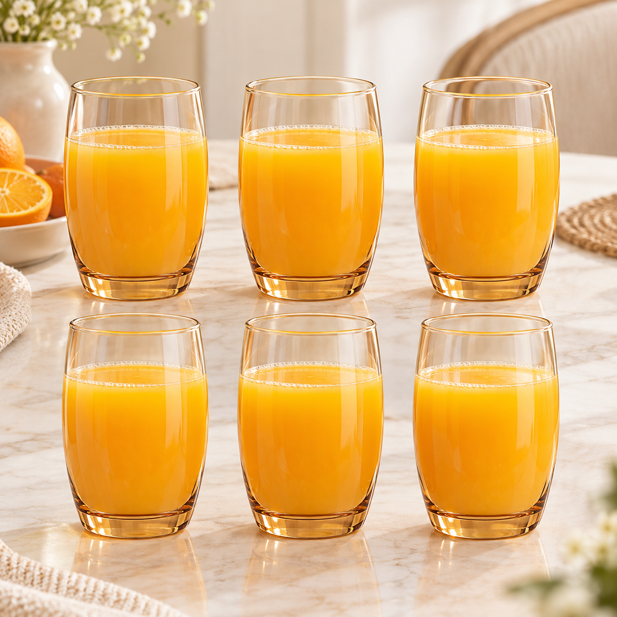 Amber Glow Glass Tumblers – 390 ml | Set of 6 or 12