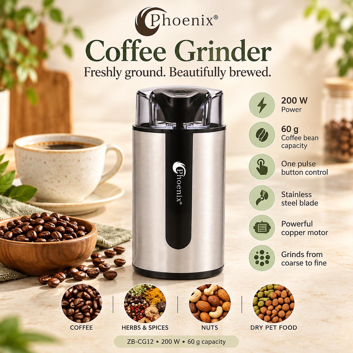 Electric Coffee & Spice Grinder 200W