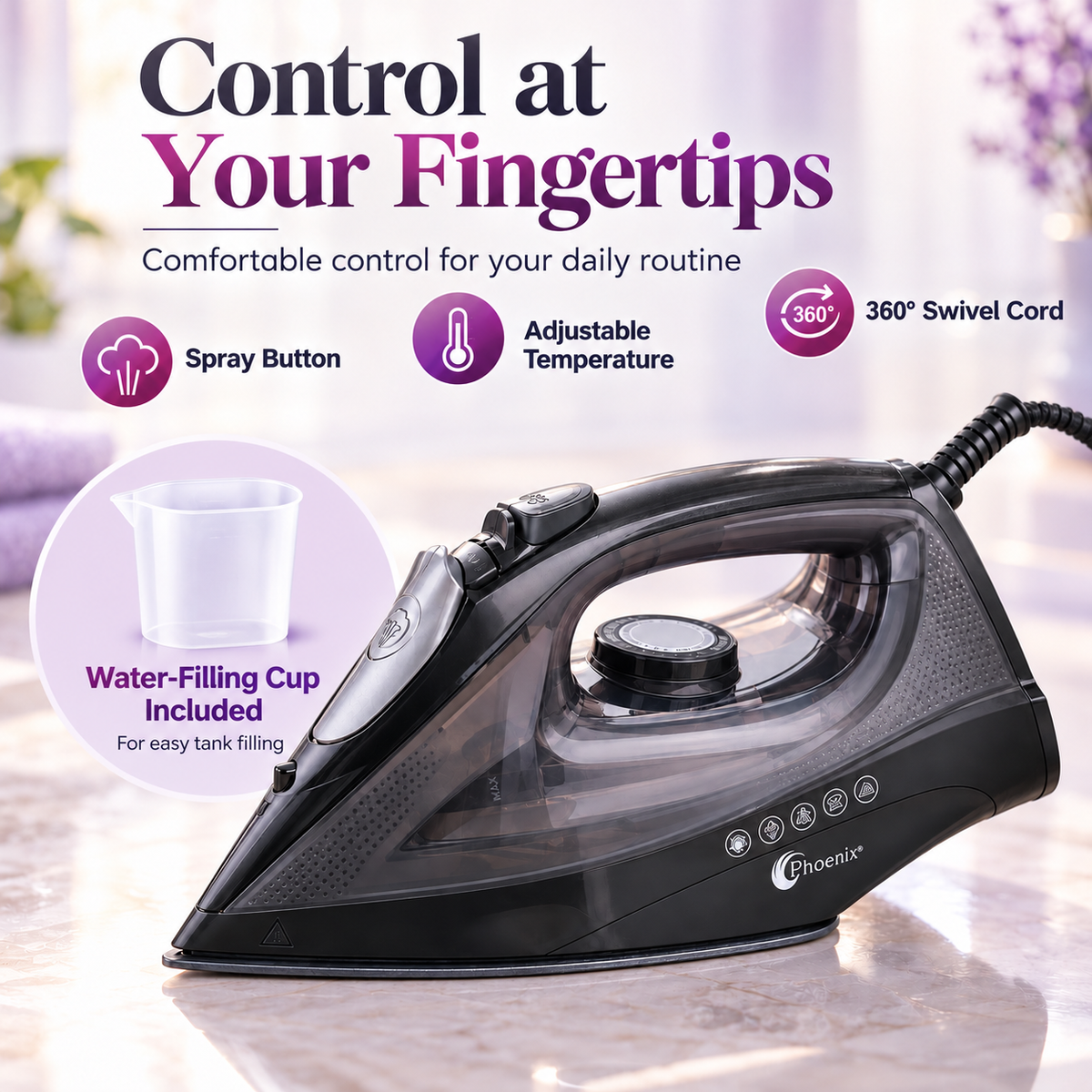 Phoenix 2200W Ceramic Steam Iron with Water-Filling Cup – 450ml | ZB-12CC