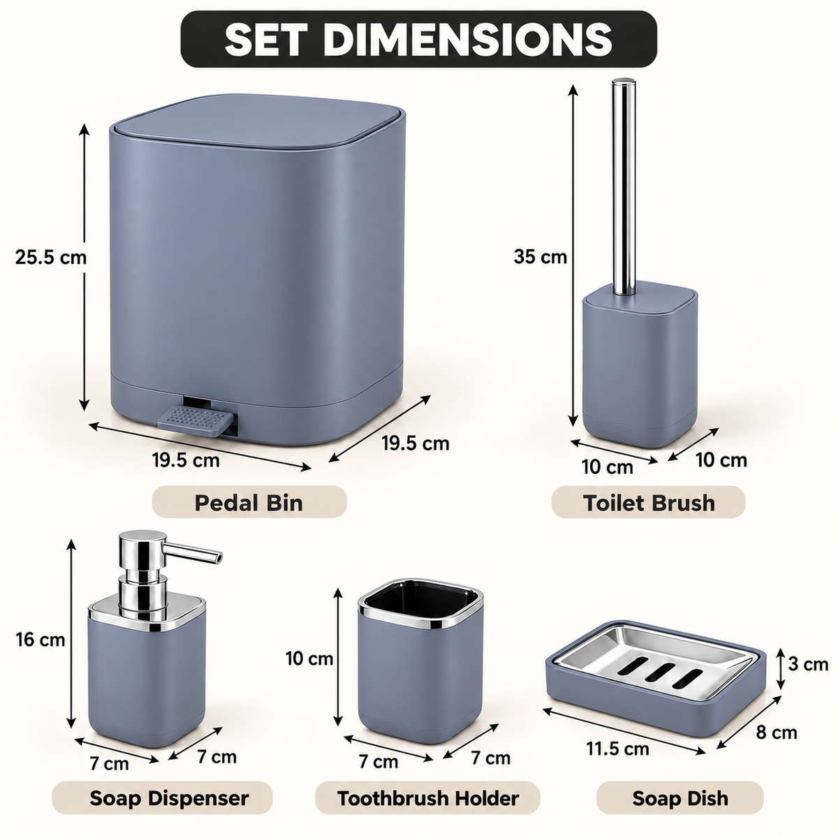 5-Piece Dark Gray Bathroom Set with Chrome Accents