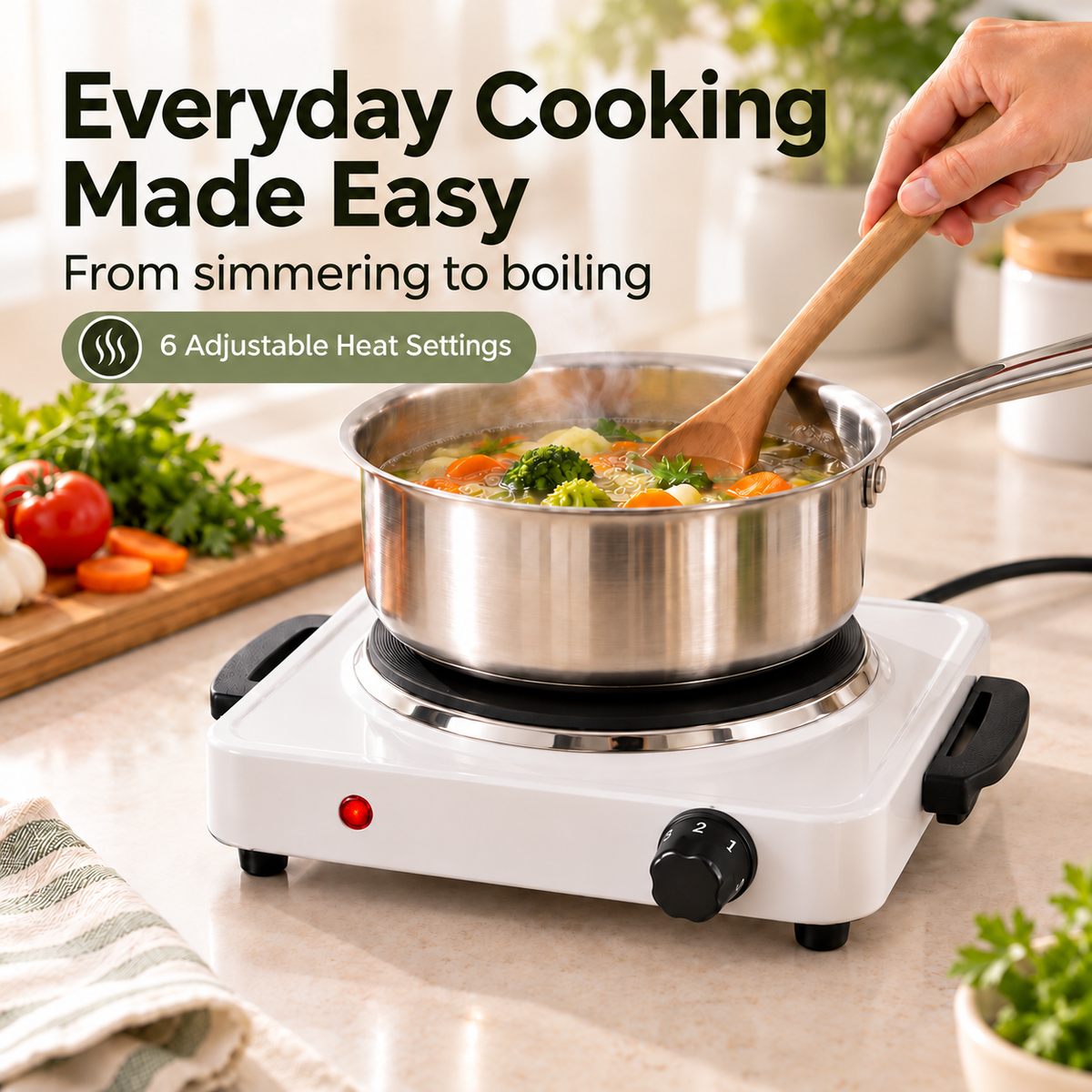 Phoenix 1500W Single Electric Hot Plate with 6 Heat Settings – TH-02L