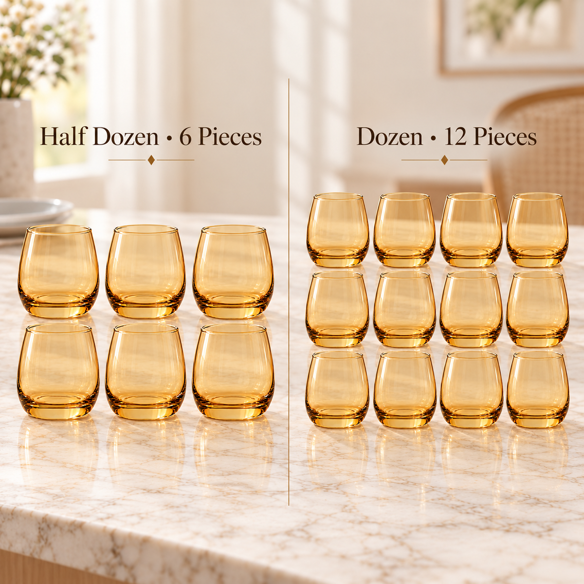 Elegant Amber Glass Tumblers – 350 ml | Set of 6 or 12