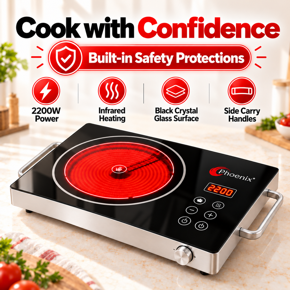 Phoenix 2200W Infrared Cooker with Touch Controls & Timer – ZB012