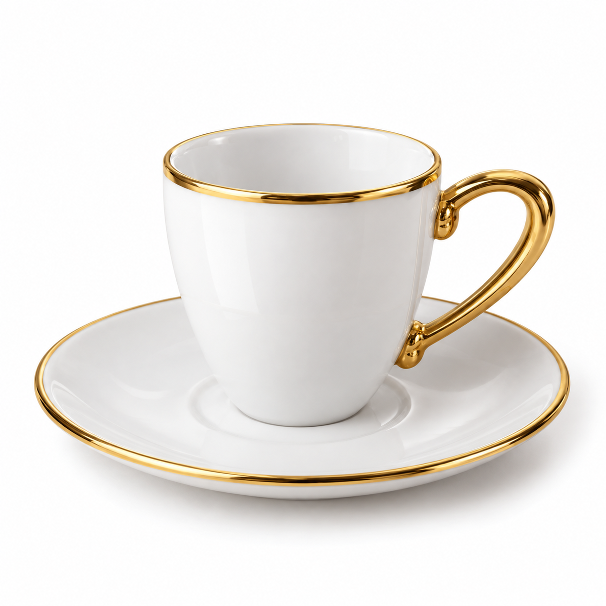 White & Gold Coffee Cup and Saucer Set – 12 Cups & 12 Saucers
