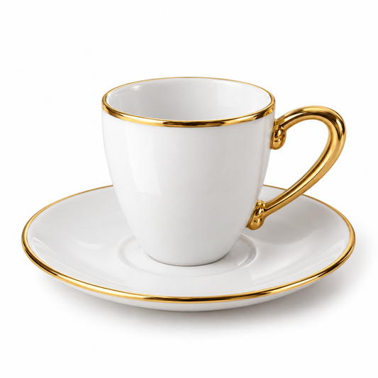 White & Gold Coffee Cup and Saucer Set – 12 Cups & 12 Saucers